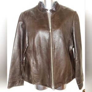 Petite Sophisticate Soft Chocolate Brown Leather Zip Up Jacket With Pockets